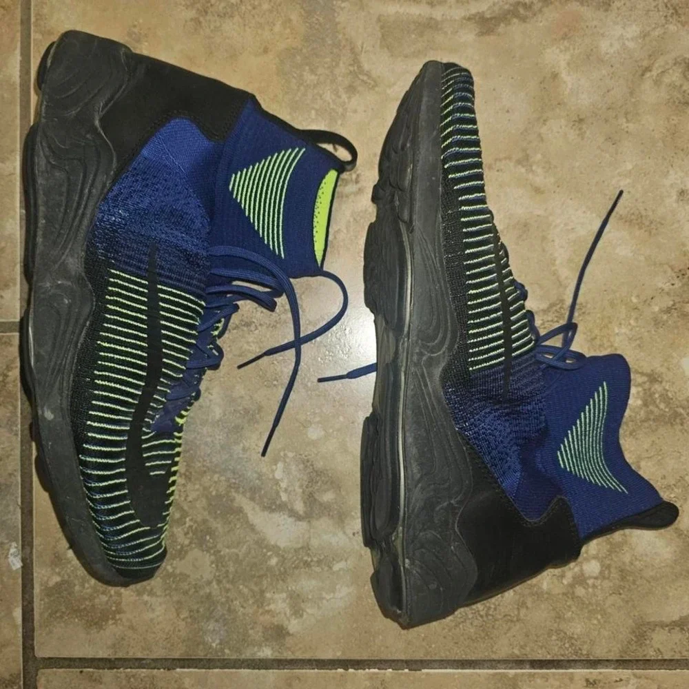 Nike‎ Air Zoom Mercurial Flyknit Sneakers Mens Blue Neon Green Good